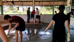 Giving the childcare centre a good spring cleaning.