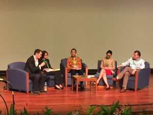 The agro-industry and conservation panel: Rhett Butler (moderator), Janice Lee, Rudi Putra, Lucita Jasmin and Simon Lord. 