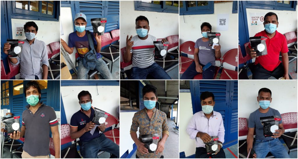 Singapore Migrant Workers with KN95 Masks donated by Tanoto Foundation